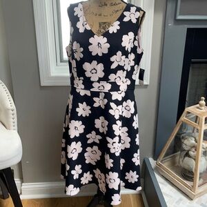 Nine West, Pink and Black flower pattern dress.